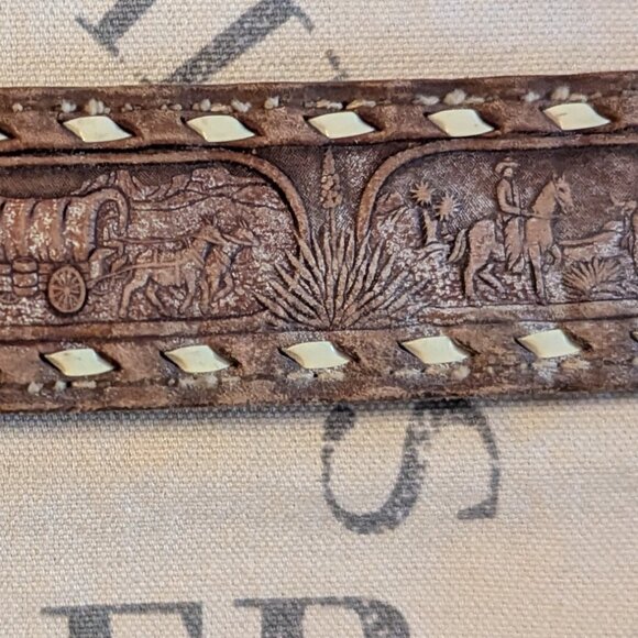 1979 Tex Tan Leather Belt with Nocona bull rider buckle main image 7